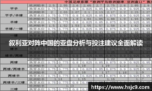 叙利亚对阵中国的亚盘分析与投注建议全面解读